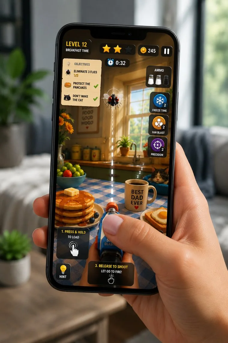One-thumb phone gameplay mockup